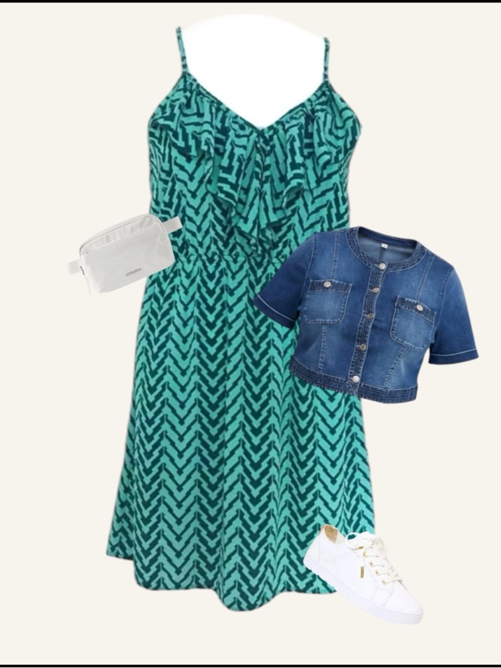 💚 Francesca’s Collection Teal Chevron  Ruffle Front Sundress | Racerback | Sz M